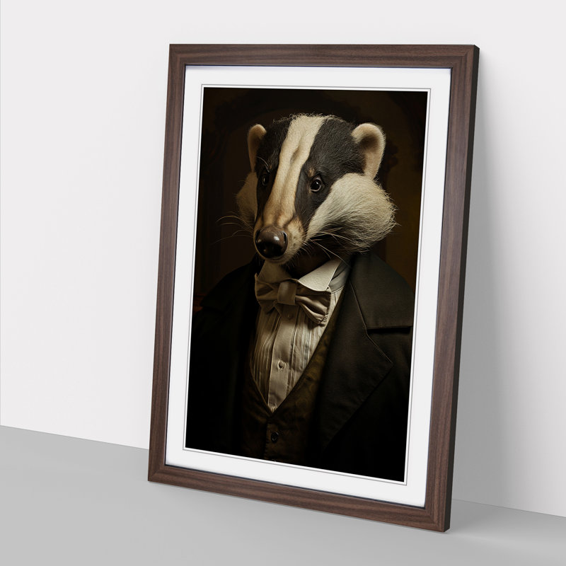 Badger Conceptual - Single Picture Frame Print on Wood, Walnut, 46cm H x 34cm W x 2cm D