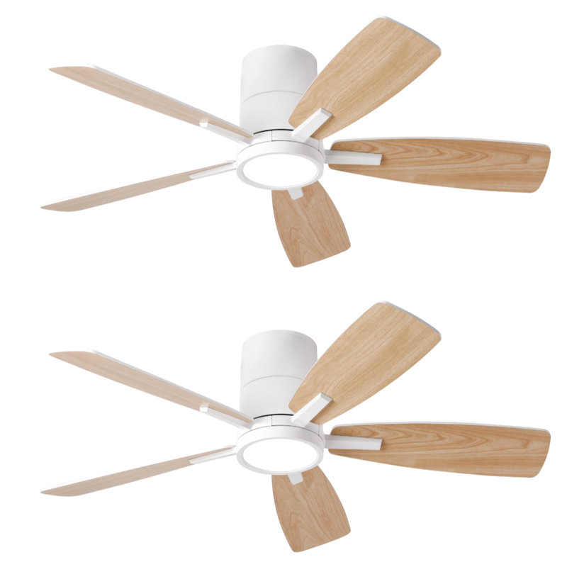 2pcs 42'' Ceiling Fans With Light With Remote Control, White with Oak/White Blades