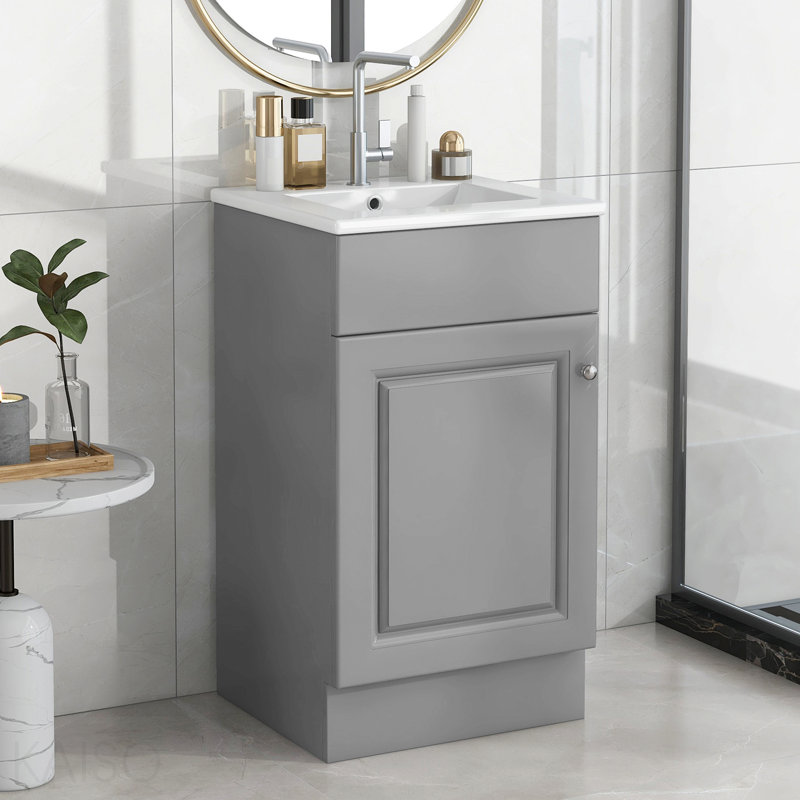 Meuble-lavabo 18 po avec lavabo, meuble-lavabo avec tablette de porte et tablette réglable, gris, Gris