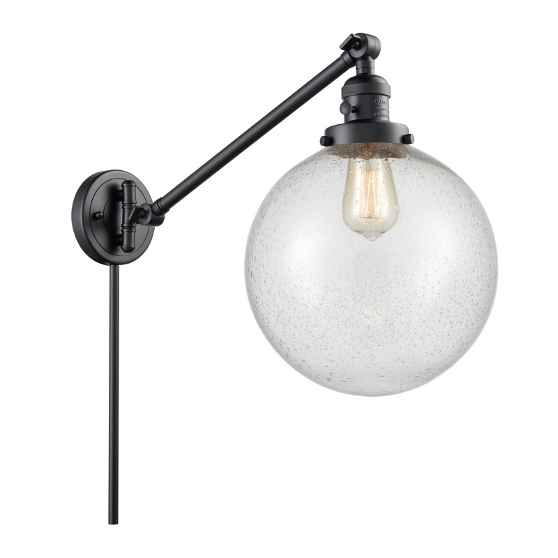 Bras articulé à 1 lumière à intensité variable Antsje, Ampoule incandescente rétro de 60 watts, Grainé, Or satiné