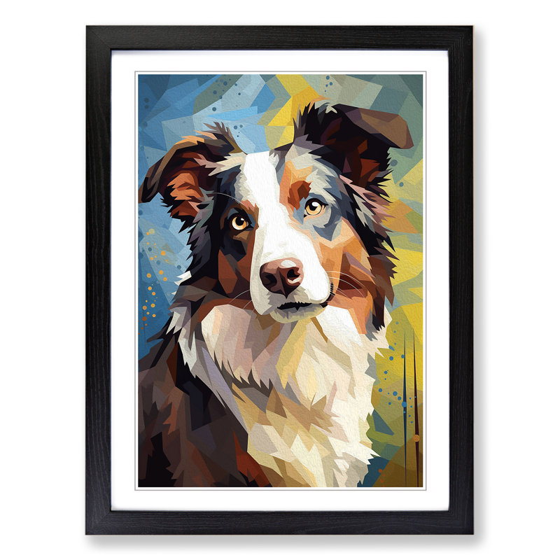Border Collie Cubism - Framed Print, Black Framed, 46cm H x 34cm W x 2cm D