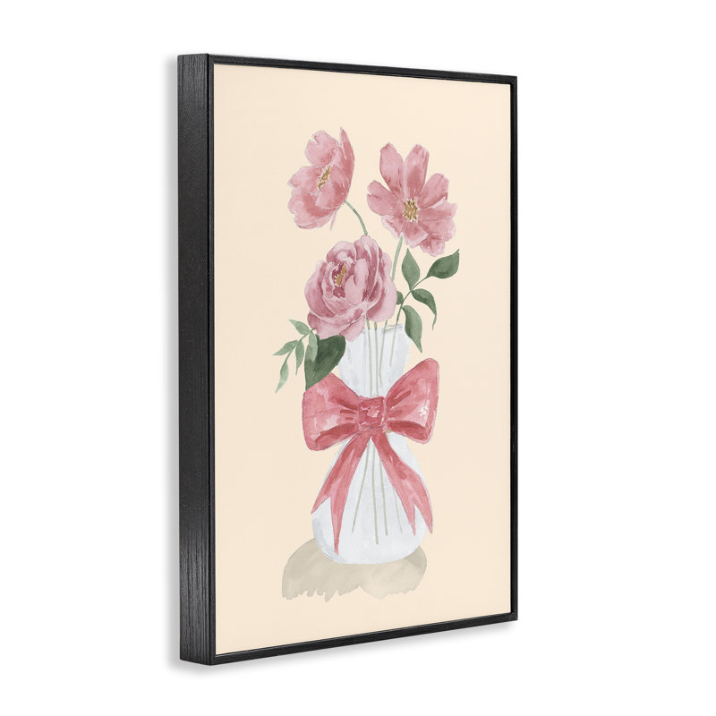 Chic Vase of Pink, estampe numérique encadrée par Lucille Price, Giclée encadrée noir minuit, H 18 po x l 12 po