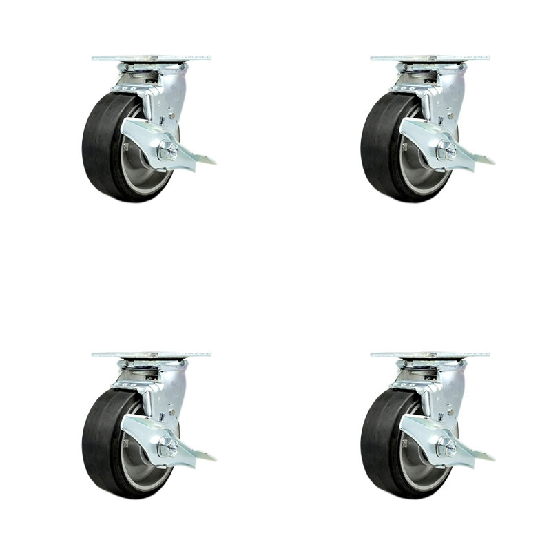 Roulettes pivotantes en caoutchouc sur aluminium avec roulements et freins