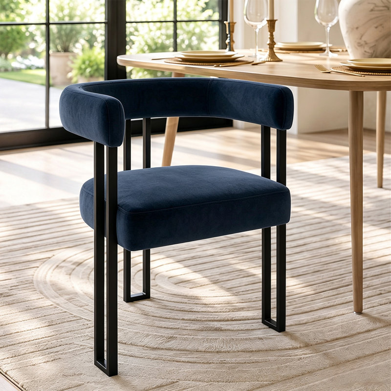 Ensemble de table de salle à manger pour 6 personnes avec table extensible et 6 fauteuils rembourrés en velours, Bleu