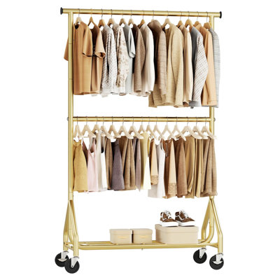 Heavy‑Duty Double‑Rod Rolling Garment Rack