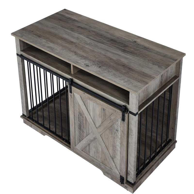 Élégant chenil pour chien avec rangement et disjoint - gris, matériau de séparation de caisse en bois