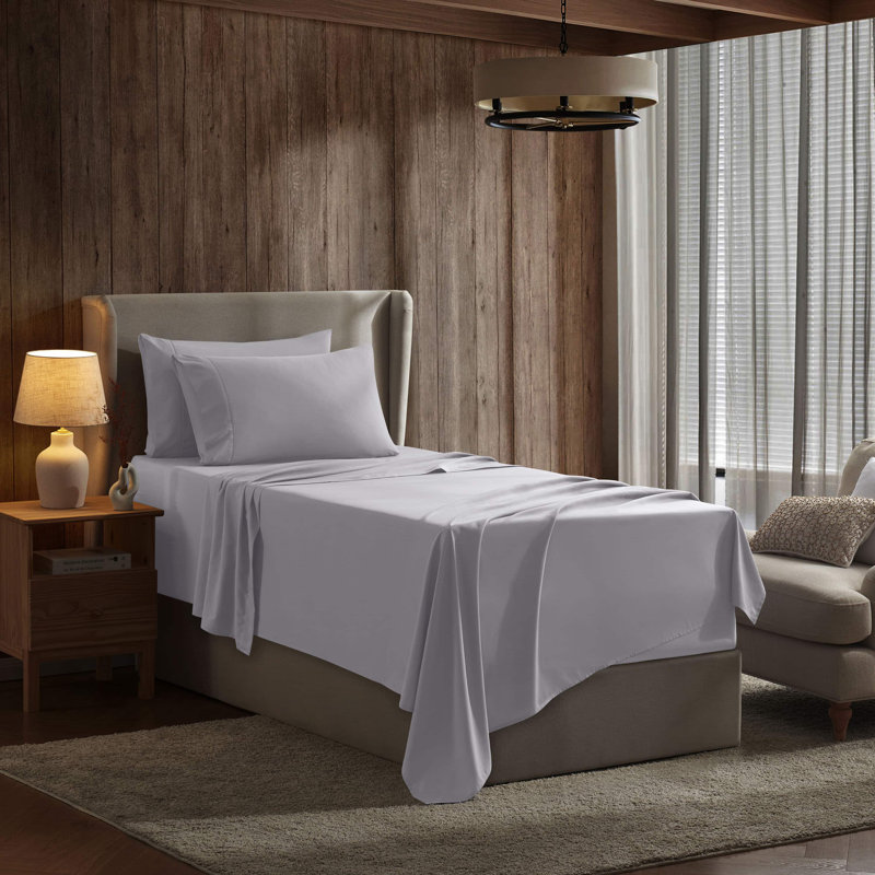 Luxury 6-Piece Double-Brushed Microfiber Deep Pocket Sheet Set – Fits Mattresses Up to 24”, Light Grey Lavender