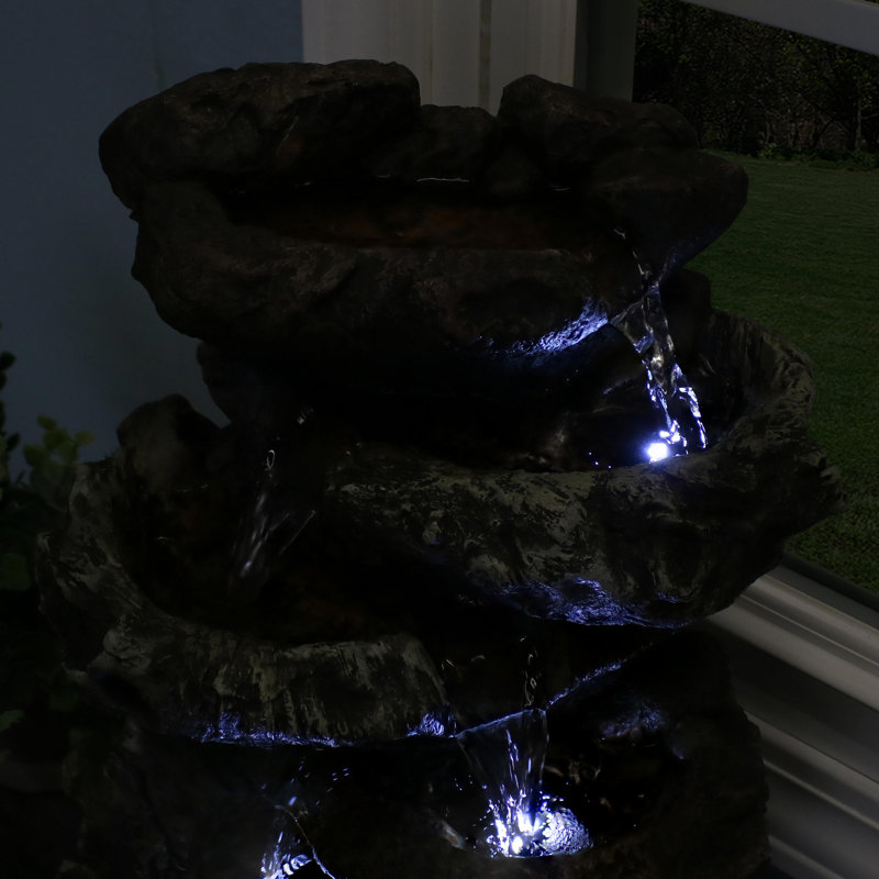 Rustic Dark Brown Polyresin 14" Tabletop Fountain with LED Lights