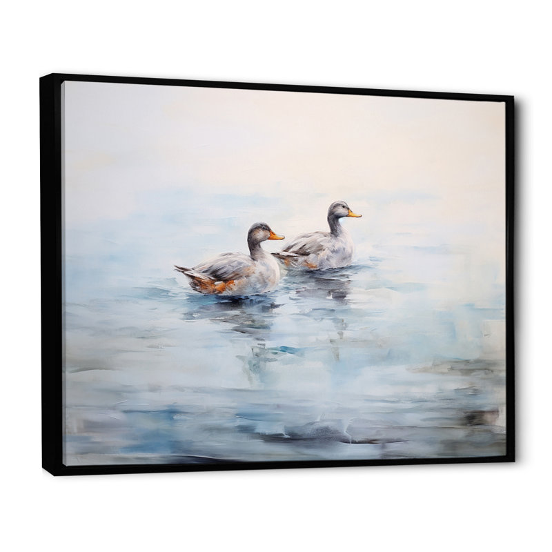 «Brown Ducks», reproduction sur toile, Cadre flottant noir, 16" H x 32" W