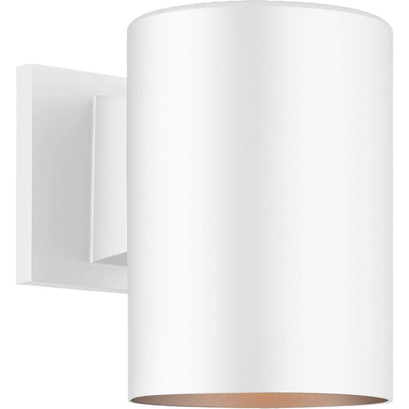 1-Light Indoor or Outdoor 7.25"H White Aluminum Cylinder Wall Mount Sconce, White