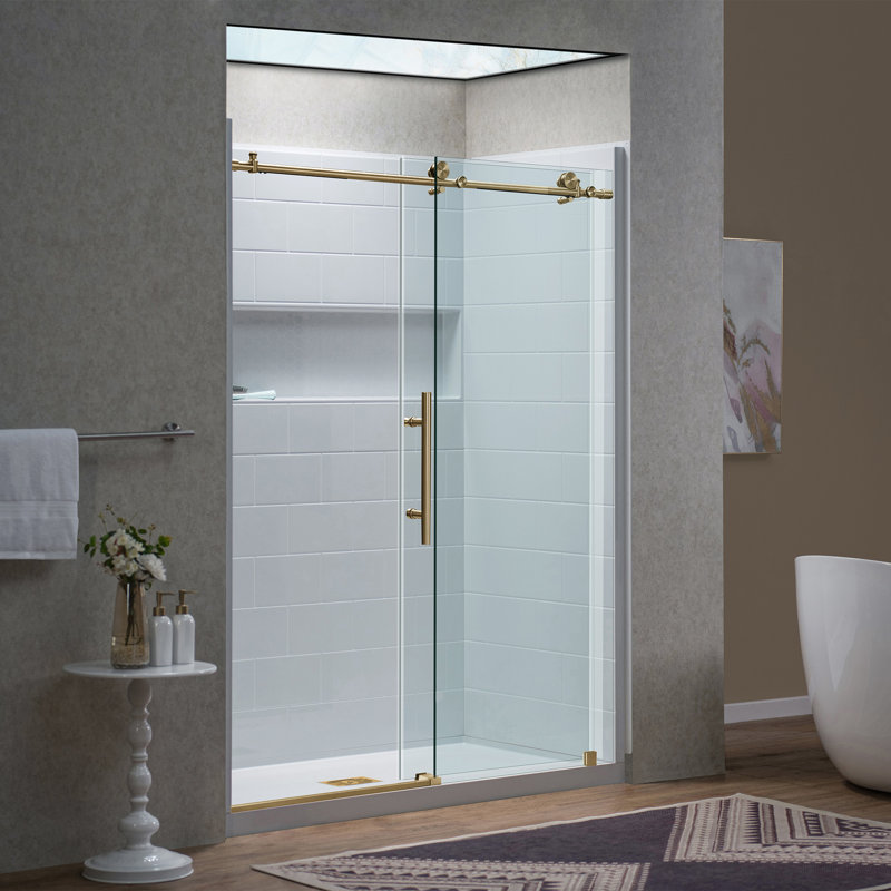 Woodbridge 60" X 32" Glue-Up Shower Combo Kit - Glossy White Shower Walls, White Center Drain Shower Base & 56-60" Double Sliding Door With 5/16" Clear Tempered Glass