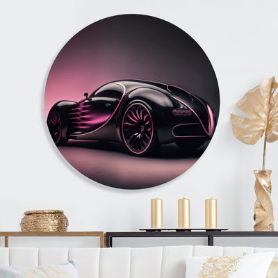 Futuristic Bugatti Design In Black And Magenta IV - Cars Race Exotic Round Wall Art on Metal