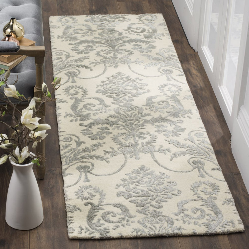Tapis floral en laine et en viscose touffeté à la main Shillington, Tapis de couloir 2 pi 3 po x 7 pi