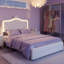 Princess Bed With LED Crown Headboard & Drawer(S), Faux Leather Storage Frame, White & Pink-1547203775-1547995489
