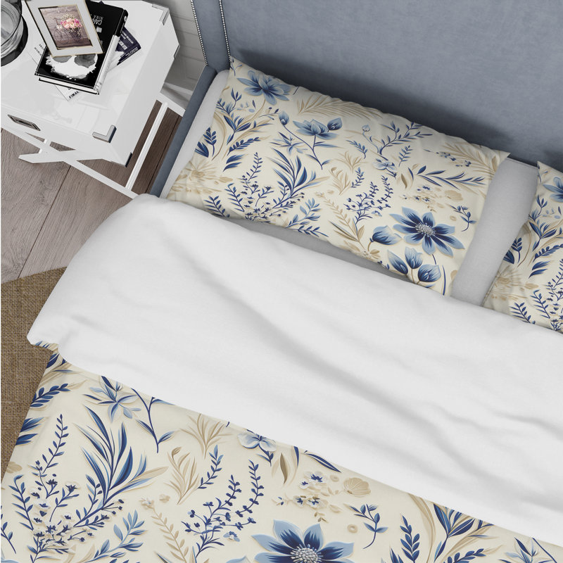 Ensemble de housse de couette floral - motif de fleurs neutres côtières, Housse de couette pour très grand lit et 2 très