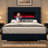  60.4" Tall Corduroy Upholstered Queen Size Bed Frame with Heat-free Fireplace, Wingback Headboard,Black-109613313-109613310