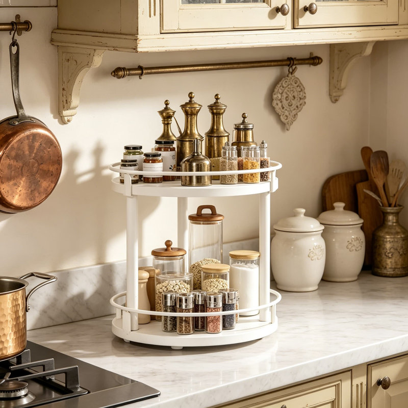 Étagère à épices paresseuse à 2 niveaux, plateau tournant à 360 degrés pour armoire de cuisine et comptoir, solution de rangement compacte et polyvalente