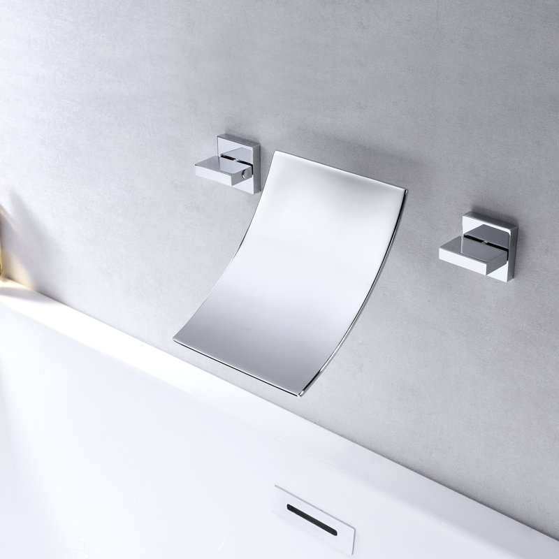 Sumerain Modern Wall-Mount Waterfall Bathtub Faucet, Double Handles Bathtub Faucet with Adjustable Height Spout, Chrome
