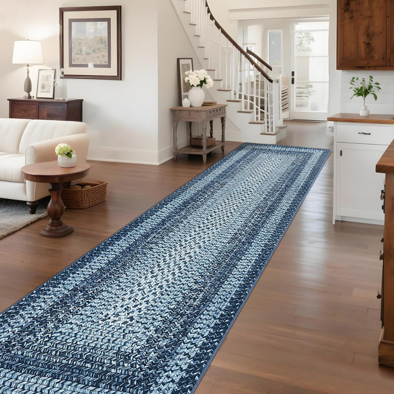 Farmhouse Braided Print Machine Washable Rug with Rubber Backing Soft Stain Resistant Non Shedding Carpet for Living Room Bedroom Dining Room