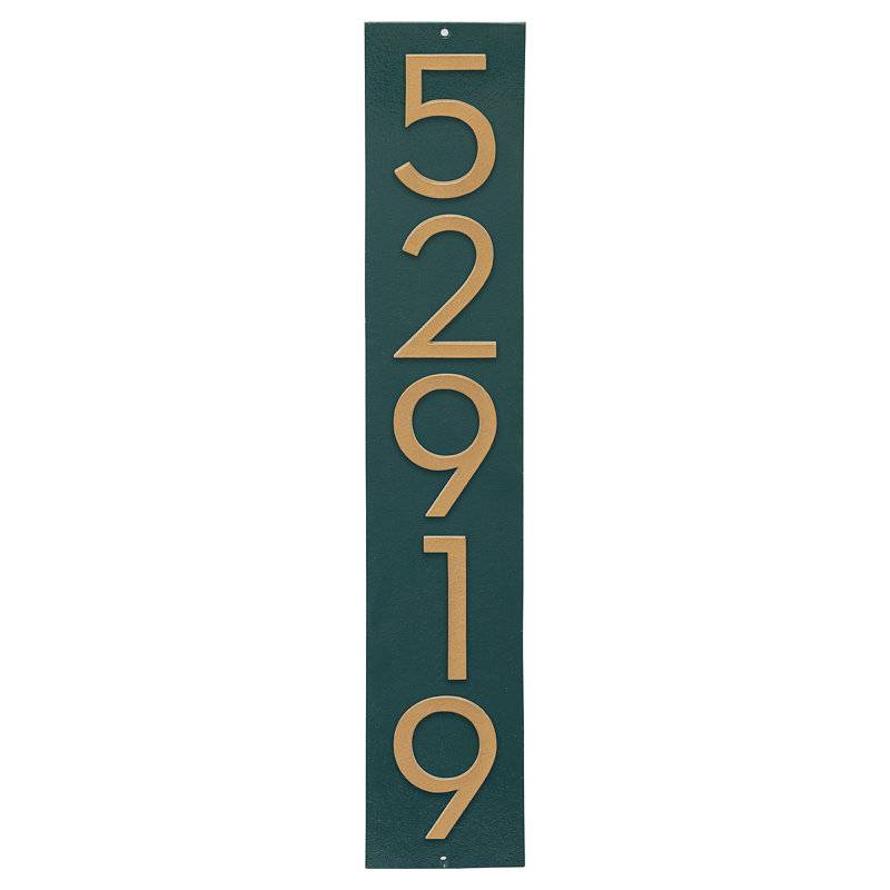 Plaque d'adresse verticale flottante de 6 po, Vert chasseur / or, Oui