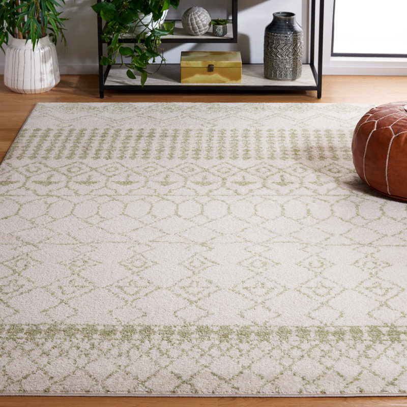 Lorenco Southwestern Machine Made Power Loom Polypropylene Area Rug in Ivory/Sage, Rectangle 9' x 12'