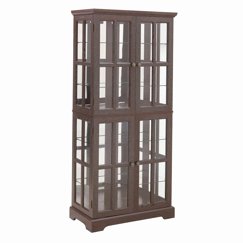 Curio Display Cabinet, Antique Display Cabinet with Glass Doors Adjustable Shelves for Collectibles Four Door Design Vintage Showcase for Home or Office Antique Display Case E26 Bulb Included CHE