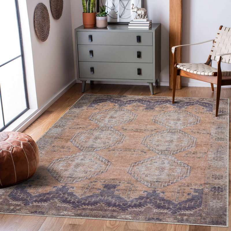 Tapis orange lavable à la machine Crabb, Rectangle 6 pi 7 po x 9 pi