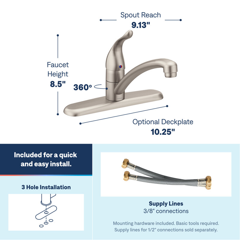 Chateau Single Handle Kitchen Faucet, Without Spray, Stainless