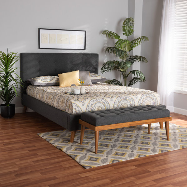 Baxton Studio Sinclaire Modern and Contemporary Dark Grey Fabric Upholstered Walnut-Finished Queen Sized Platform Bed Baxton Studio Sinclaire Modern and Contemporary Dark Grey Fabric Upholstered Walnut-Finished Queen Sized Platform Bed
