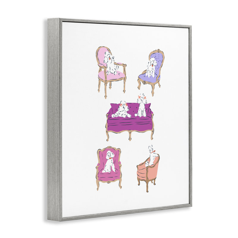 Giclée encadrée de chaises et caniches français, design par Krissy Mast, H 14 po x l 11 po, Estampe numérique Farmhouse