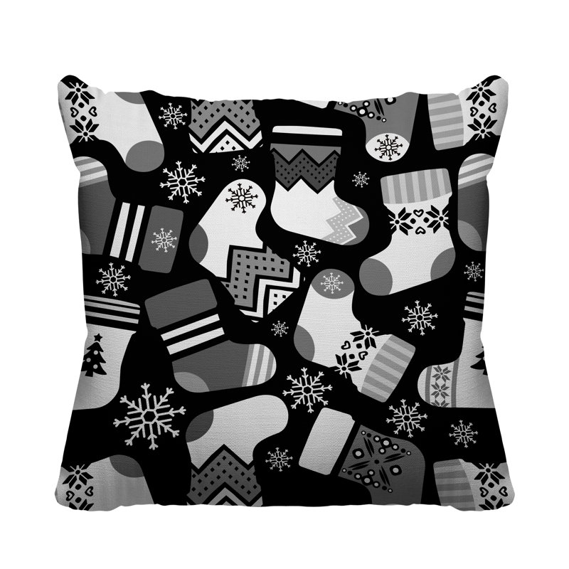 Coussin décoratif intérieur / extérieur Christmas Stockings, L 17 po x H 17 po, Noir