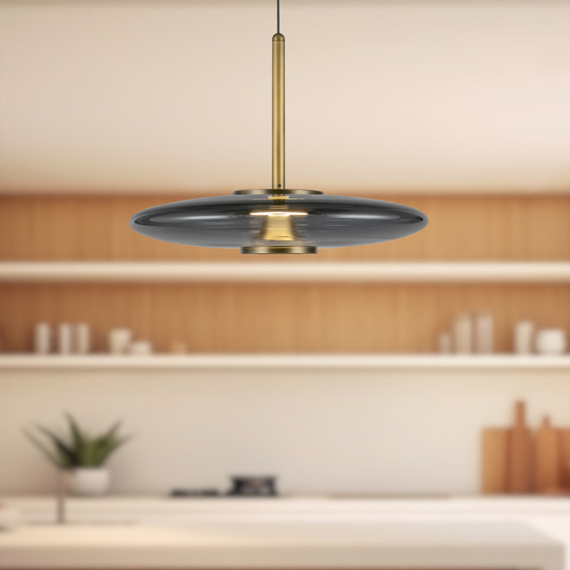 Luminaire suspendu en verre 17 po Harden, Laiton rétro, Fumée