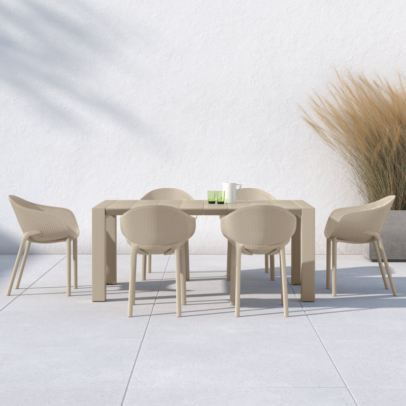 Farrah 70" W Extendable Plastic 7-Piece Patio Dining Set, Taupe