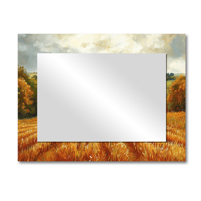 Countryside Golden Fields In Autumn I - Miroir paysager pour décoration murale, imprimé sur métal, 30 po x 40 po