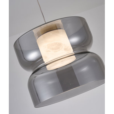 Contemporary 1-Light Brass LED Pendant With A Smoky Grey Glass Shade