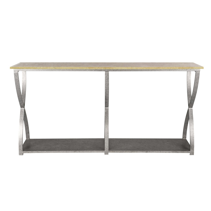 Mary Belle 72'' Console Table, Lite Travertine, Royal Silver