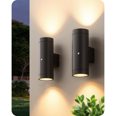Matte Black 2 - Bulb 8cm H Tempered Glass Glass Flush Mounted Sconce with Dusk to Dawn