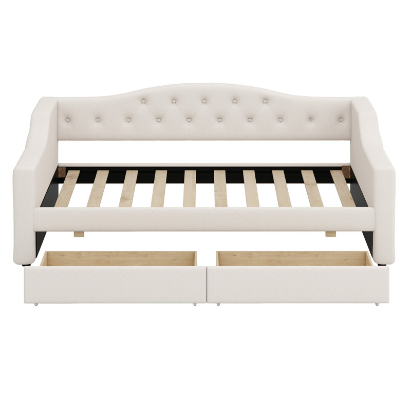 Upholstered Daybed With LED Belt And 2 Drawers, Beige