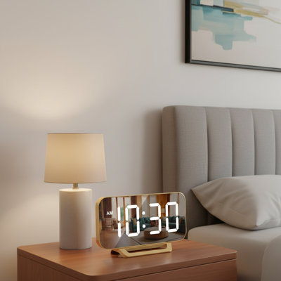 Réveil-matin à décor numérique ultra-mince, gradation à 6 niveaux de DEL dorée, batterie de secours multi-scène