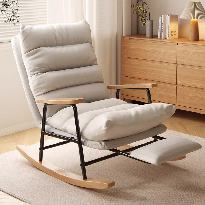 Chaise berçante réglable avec pédale rétractable, Naturel, Beige
