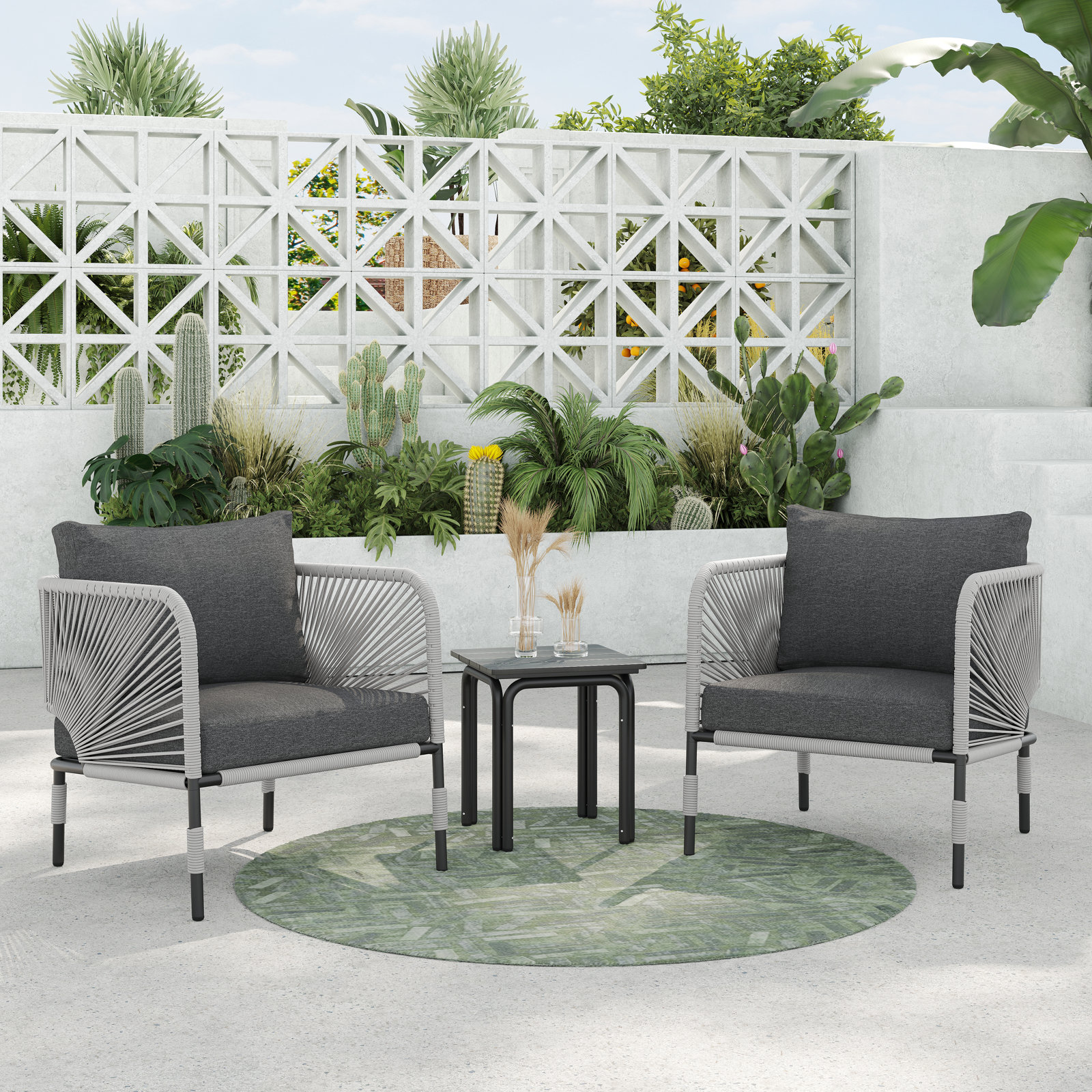 Acklin 300 - Person Patio Conversation Set with Cushions, Gray, Light Gray