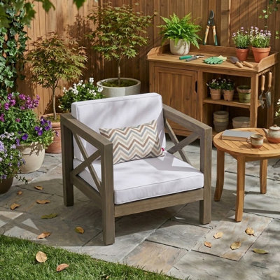 Fauteuil club d'extérieur Mid-Century avec structure en bois d'acacia et siège rembourré pour balcon de porche de patio