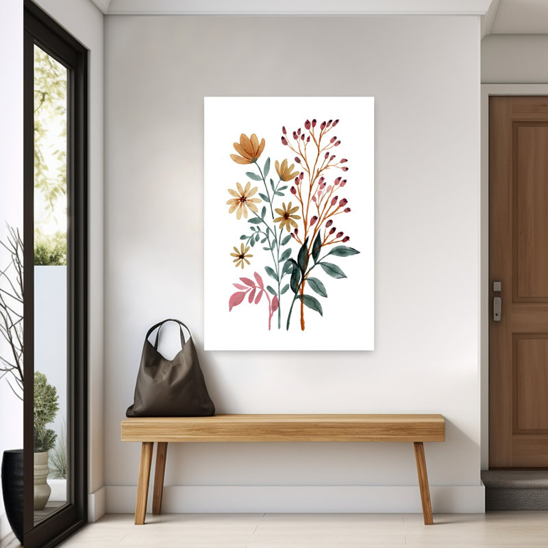 Aquarelle, fleurs d'automne, fleurs d'automne rustiques délicates, H 60 po x l 40 po