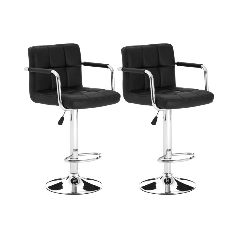 Caylee Swivel Upholstered Adjustable Height Counter Stool with Metal Frame, Chrome/Black