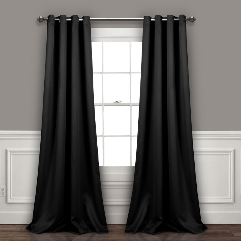 Lush Decor Insulated Grommet Room Darkening Curtain Panels Pair Drapes (Set of 2), Black