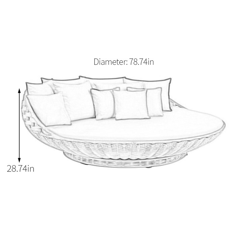 78.74'' Wide Circle Wicker Patio Daybed with Cushions, Gray, White