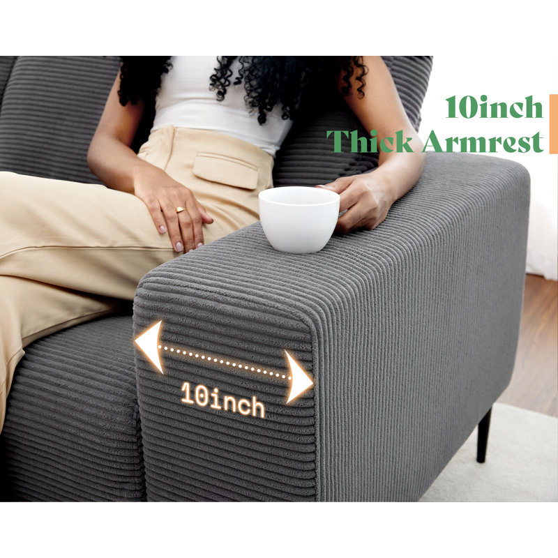 Brynnly 89" Gray Corduroy Sofa Couch with Extra Deep Seats