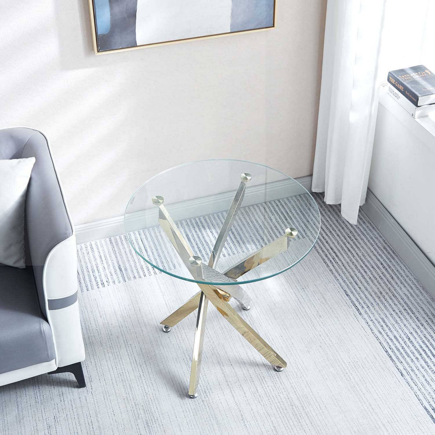 Mercer41 Shaneca Round Glass Top Metal Base Dining Table | Wayfair