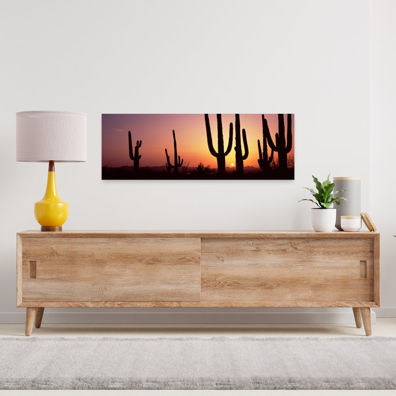 Silhouette Of Saguaro Cacti On A Landscape Saguaro National Park Tucson Pima County Arizona USA by Dan Merkel - Wrapped Canvas Panoramic Print