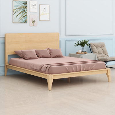 Mid-Century Modern Wood Platform Bed With Wood Slat Metal Support